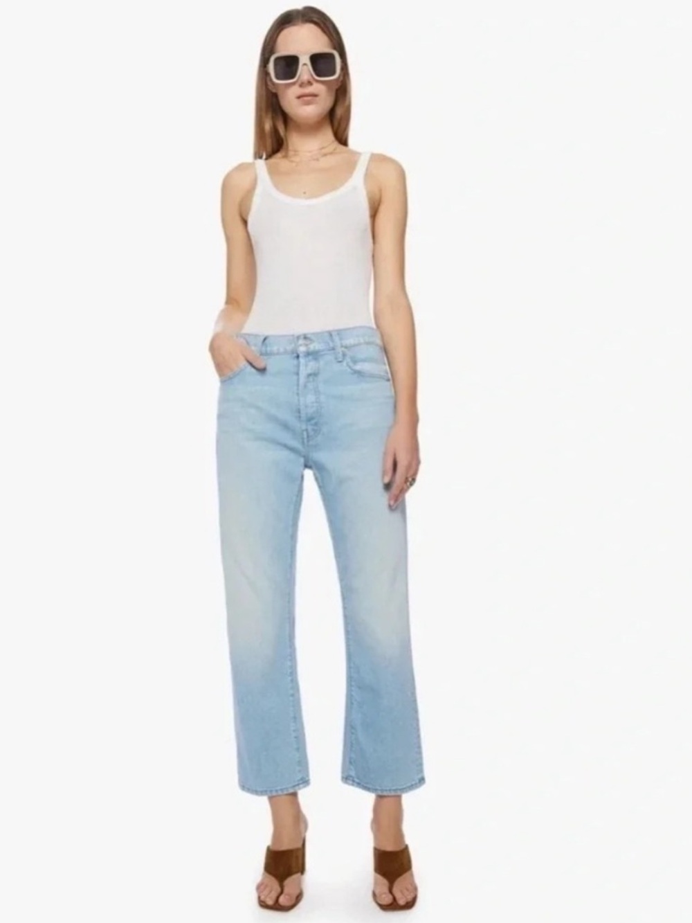 MOTHER The Ditcher Crop Resting Beach Face Jeans Size 28 Light Wash EUC